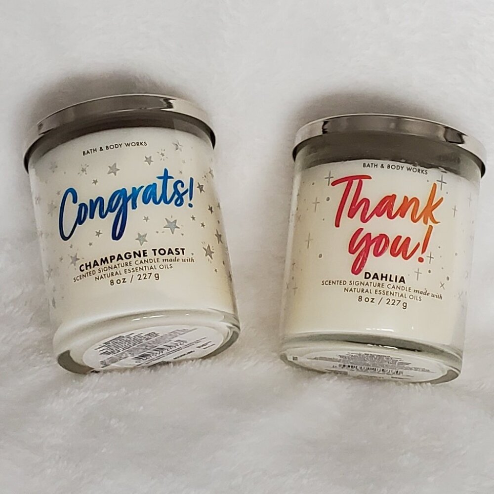 NEW!  2 Bath & Body Works 8oz Candles Bundle "Congrats" & "Thank you"
